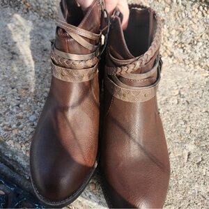 Brown Ankle Boots with Braided Strap